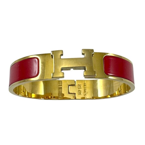 Hermes Clic H Bracelet Gold & Red Enamel Bracelet Rouge Amarante Made in France - Picture 8 of 8
